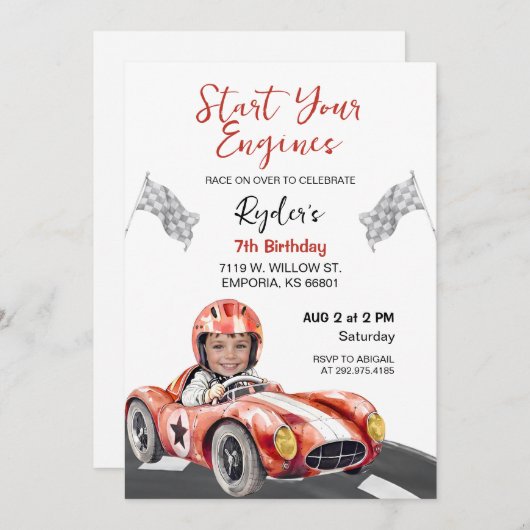Start Your Engine Birthday Photo Invitation 招待状 (正面/裏面)