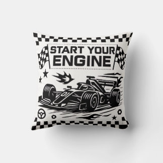 Start Your Engine Throw Pillow Gift for Racing Lov クッション
