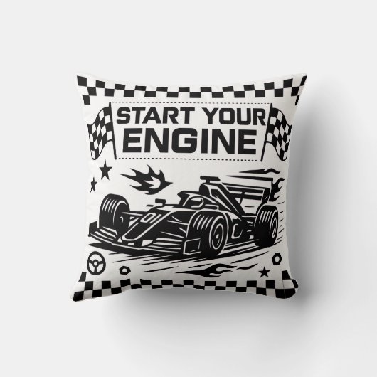 Start Your Engine Throw Pillow Gift for Racing Lov クッション (裏面)