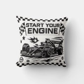 Start Your Engine Throw Pillow Gift for Racing Lov クッション (正面)