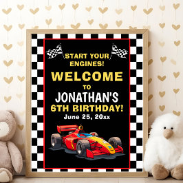 Start Your Engines! Fun Racing Driver Birthday Boy ポスター