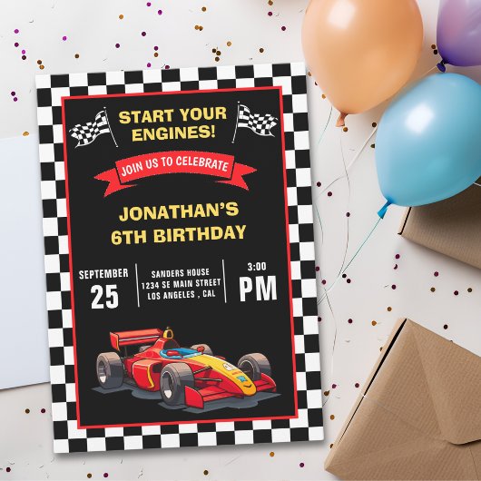 Start Your Engines! Fun Racing Driver Birthday Boy 招待状