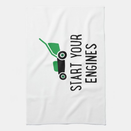 Start your Engines Lawn Mower キッチンタオル (縦)