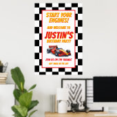 Start Your Engines Race Car Birthday ポスター (ホームオフィス)
