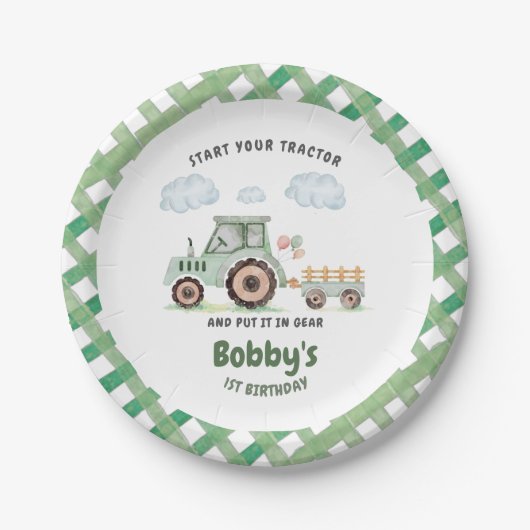 Start Your Tractor 1st Birthday ペーパープレート (正面)