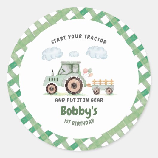 Start Your Tractor 1st Birthday ラウンドシール (正面)