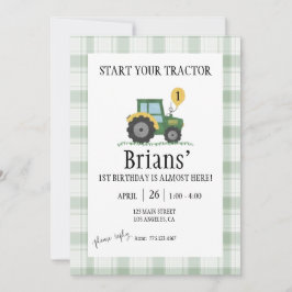 Start Your Tractor Children's Birthday Invitation 招待状