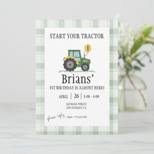 Start Your Tractor Children's Birthday Invitation 招待状 (スタンド正面)