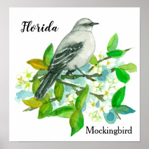 State Flower of Florida Orange Blossom Mockingbird ポスター