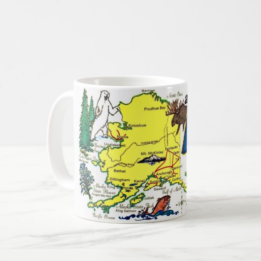 State of Alaska Map Postcard Mug コーヒーマグカップ (正面左)