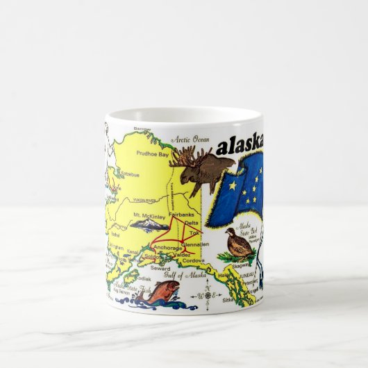 State of Alaska Map Postcard Mug コーヒーマグカップ (中央)