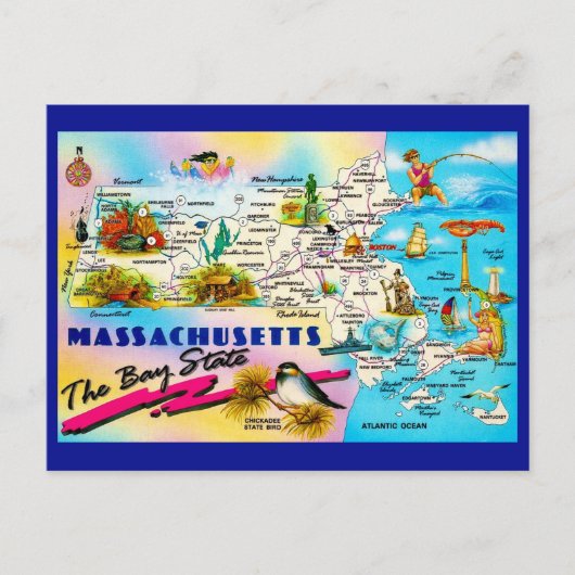 State of Massachusetts Map Postcard ポストカード (正面)