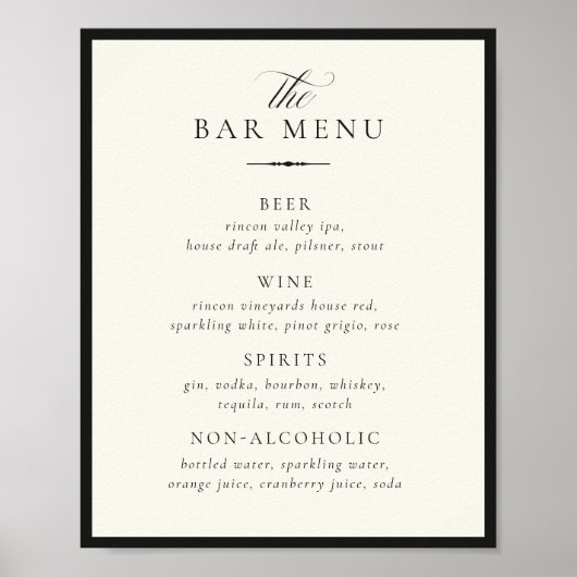 STATELY Bar Menu Wedding Sign ポスター (正面)