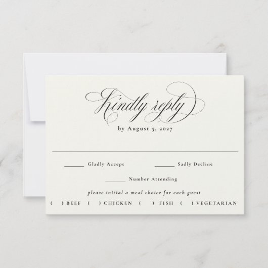 Stately Calligraphy Wedding Meal Choice 出欠カード (正面)