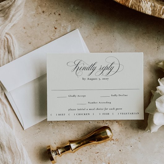 Stately Calligraphy Wedding Meal Choice 出欠カード