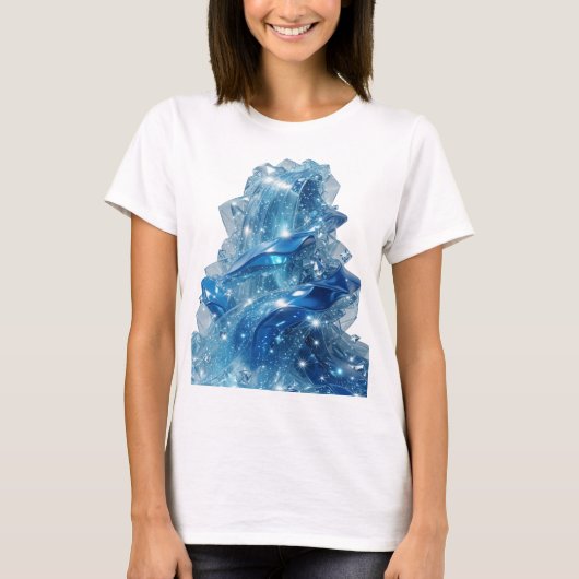 Statement Silver BLUE ICE WAVE 3Dテキストアート Tシャツ (正面)