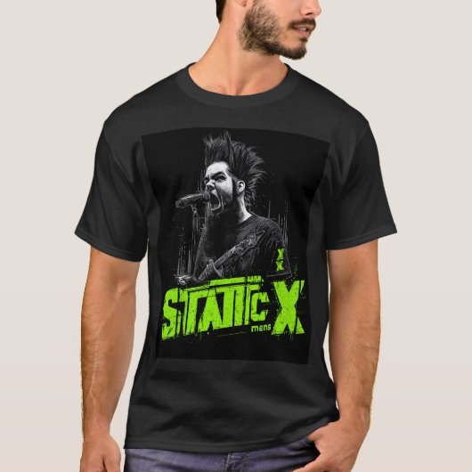 STATIC-XはブラックロックTシャツを指す Tシャツ (正面)
