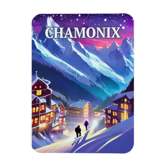 Station de ski Chamonix, perle alpine マグネット (縦)