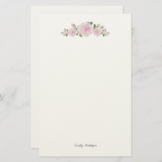 Stationary Paper with Name Soft Pink Roses 便箋 (正面/裏面)