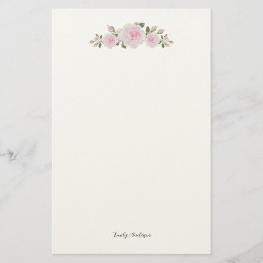 Stationary Paper with Name Soft Pink Roses 便箋 (正面)