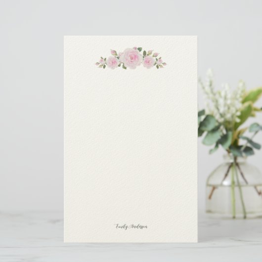 Stationary Paper with Name Soft Pink Roses 便箋 (スタンド正面)
