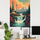 Statue of Liberty and CN Tower Landscape ポスター (ホームオフィス)
