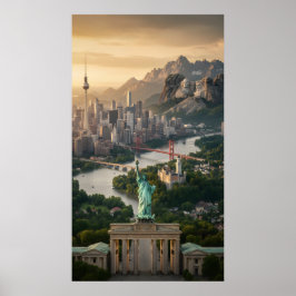 Statue of Liberty and Global Landmarks Fantasy  ポスター