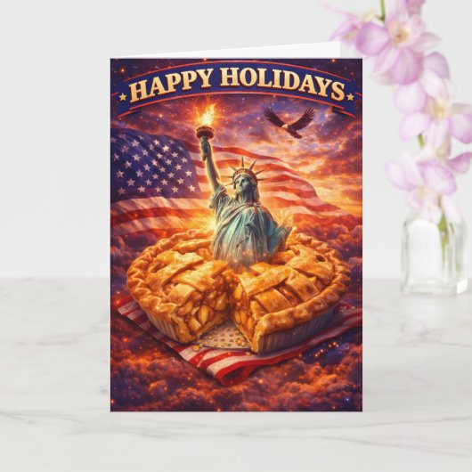 Statue of Liberty, Apple pie happy holidays greeti カード (蘭)