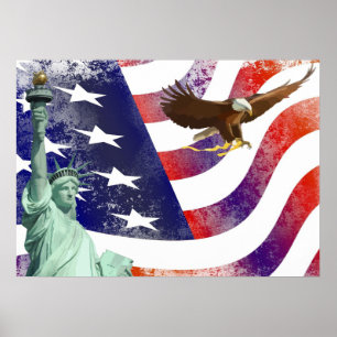 Statue of Liberty-bald eagle ポスター