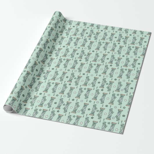 Statue of Liberty - Green Stars Wrapping Paper ラッピングペーパー (アンロールド)