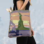 Statue of Liberty, New York City, Vintage Travel トートバッグ<br><div class="desc">Vintage illustration United States of America art deco travel poster or luggage label from New York City featuring the famous landmark,  the Statue of Liberty (Lady Liberty) holding her torch and boats and ships in the harbor.</div>