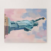 Statue of Liberty Pastel Sunset NYC Watercolor ジグソーパズル (横)