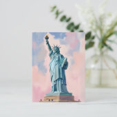Statue of Liberty Pastel Sunset NYC Watercolor ポストカード (スタンド正面)