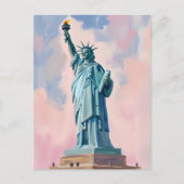 Statue of Liberty Pastel Sunset NYC Watercolor ポストカード (正面)
