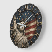Statue of Liberty Patriotic American Flag USA ラージ壁時計 (傾斜)