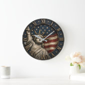 Statue of Liberty Patriotic American Flag USA ラージ壁時計 (ホーム)