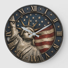 Statue of Liberty Patriotic American Flag USA ラージ壁時計