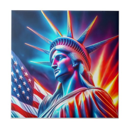  Statue Of Liberty  Red White  Blue With Flag タイル (正面)