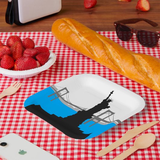 Statue of Liberty Silhouette New York Skyline ペーパープレート