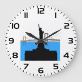 Statue of Liberty Silhouette New York Skyline ラージ壁時計 (正面)