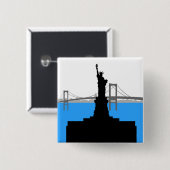 Statue of Liberty Silhouette New York Skyline 缶バッジ (正面&裏面)