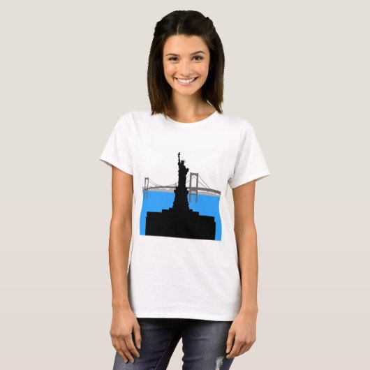 Statue of Liberty Silhouette New York Skyline Tシャツ (正面フル)