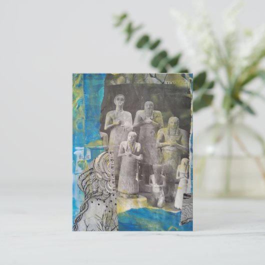 Statue People mixed media collage ポストカード (スタンド正面)