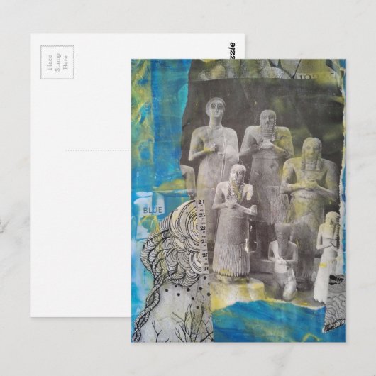 Statue People mixed media collage ポストカード (正面/裏面)