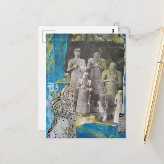 Statue People mixed media collage ポストカード (正面/裏面インサイチュ)