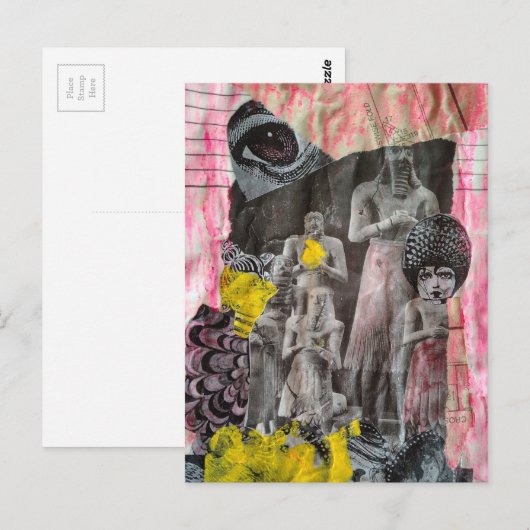 Statues of People mixed media collage ポストカード (正面/裏面)