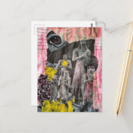 Statues of People mixed media collage ポストカード