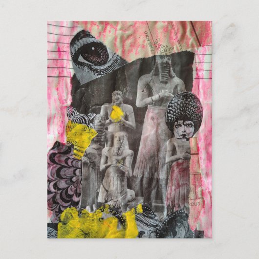 Statues of People mixed media collage ポストカード (正面)