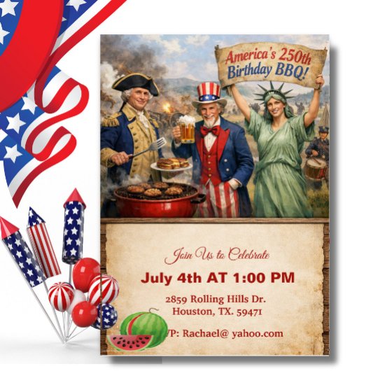 Stautue Of Liberty America's 250th BBQ 招待状