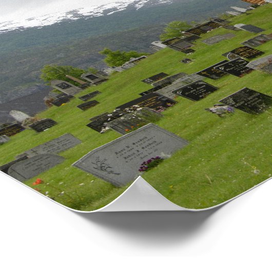 Stave church with graveyard in Norway poster ポスター (角)